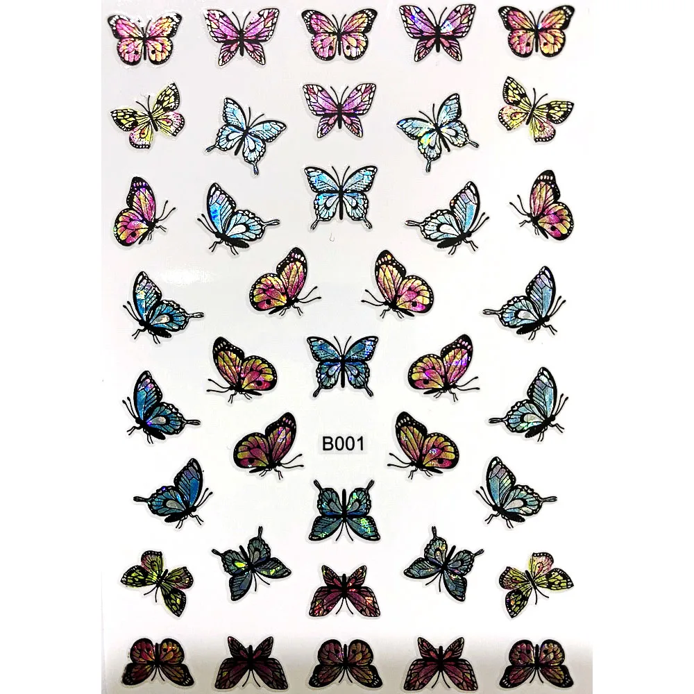 16PCS /Set Cute Butterfly Pattern Decal 3D Holographic Nail Stickers Kit For Nails Sliders Decorations Manicure Art Design 1