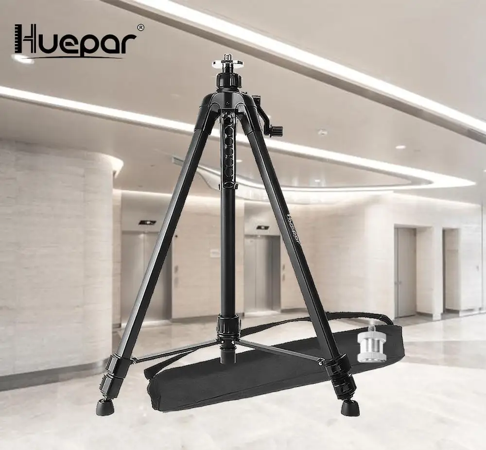 Huepar 1.6M Laser Level Tripod Aluminum Flat Head Adjustable Height Tripod Stand with Handle Bubble for Self leveling Level