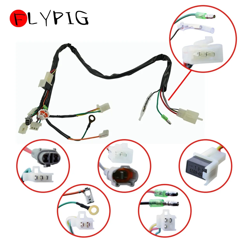 FLYPIG Electrical Main Wiring Harness Wire Loom Plus Connectors for Yamaha PW50 PY50  Peewee 50 2-stroke 50CC