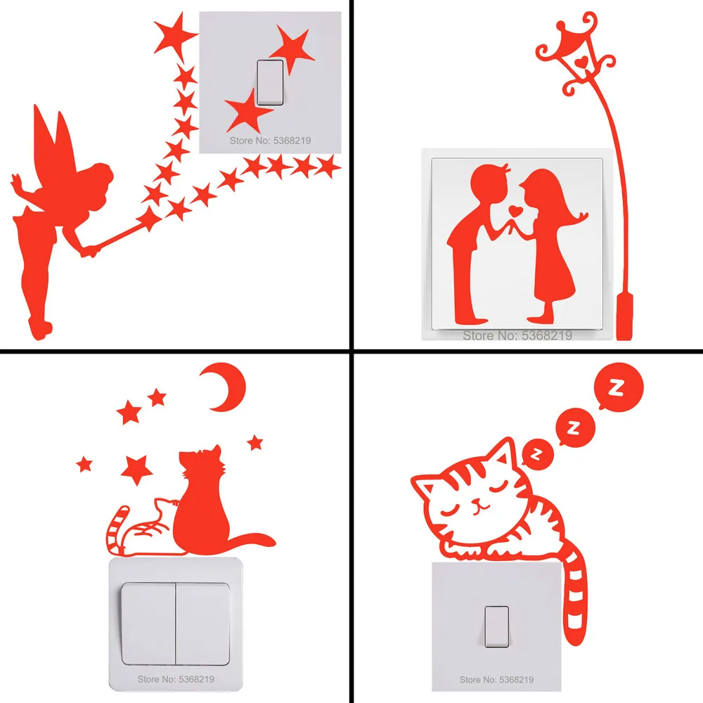 Wall Switch Decoration Luminous Stickers Cat/Fairy/Strip/Bulb/Gecko/Dinosaur/Football/Elephant/Moon Stars/Rocket/Ring the Bell..