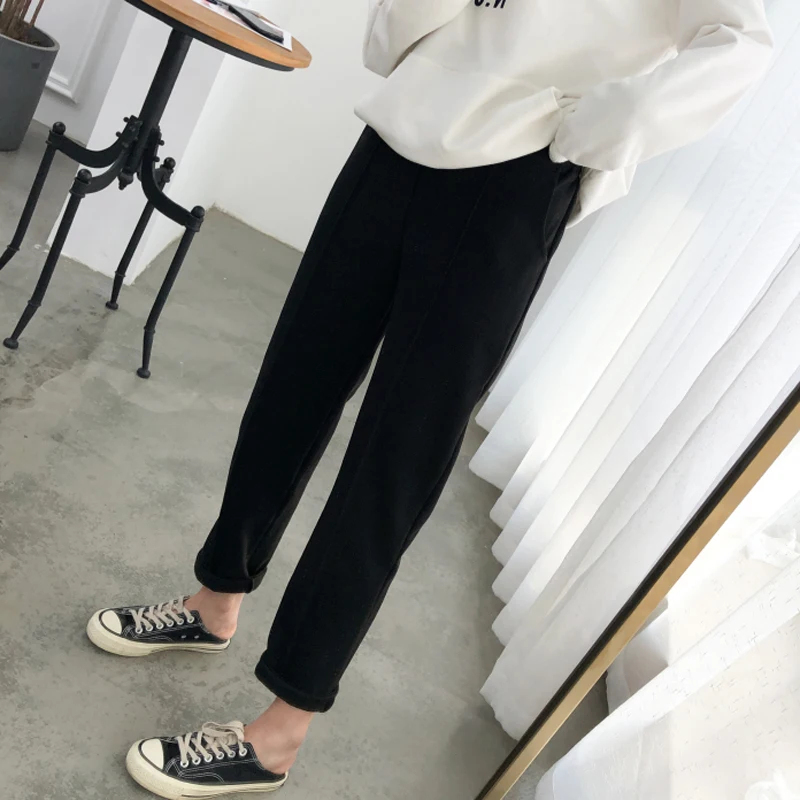 BGTEEVER Winter Women Suit Pants Thicken Women Pencil Pants Elastic Waist Office Ladies Pants Elegant Plus Size Women Trousers