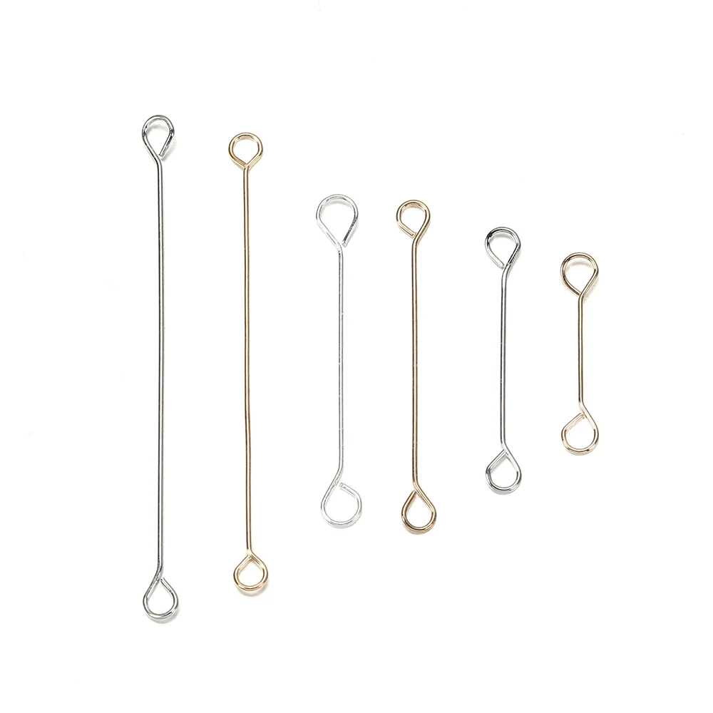 50szt/lot 15 20 25 30 45mm Metal Steel Double Eye Pin Earrings Ear Connecting Rod For DIY Jewelry Pins Making Handcraft Supplies