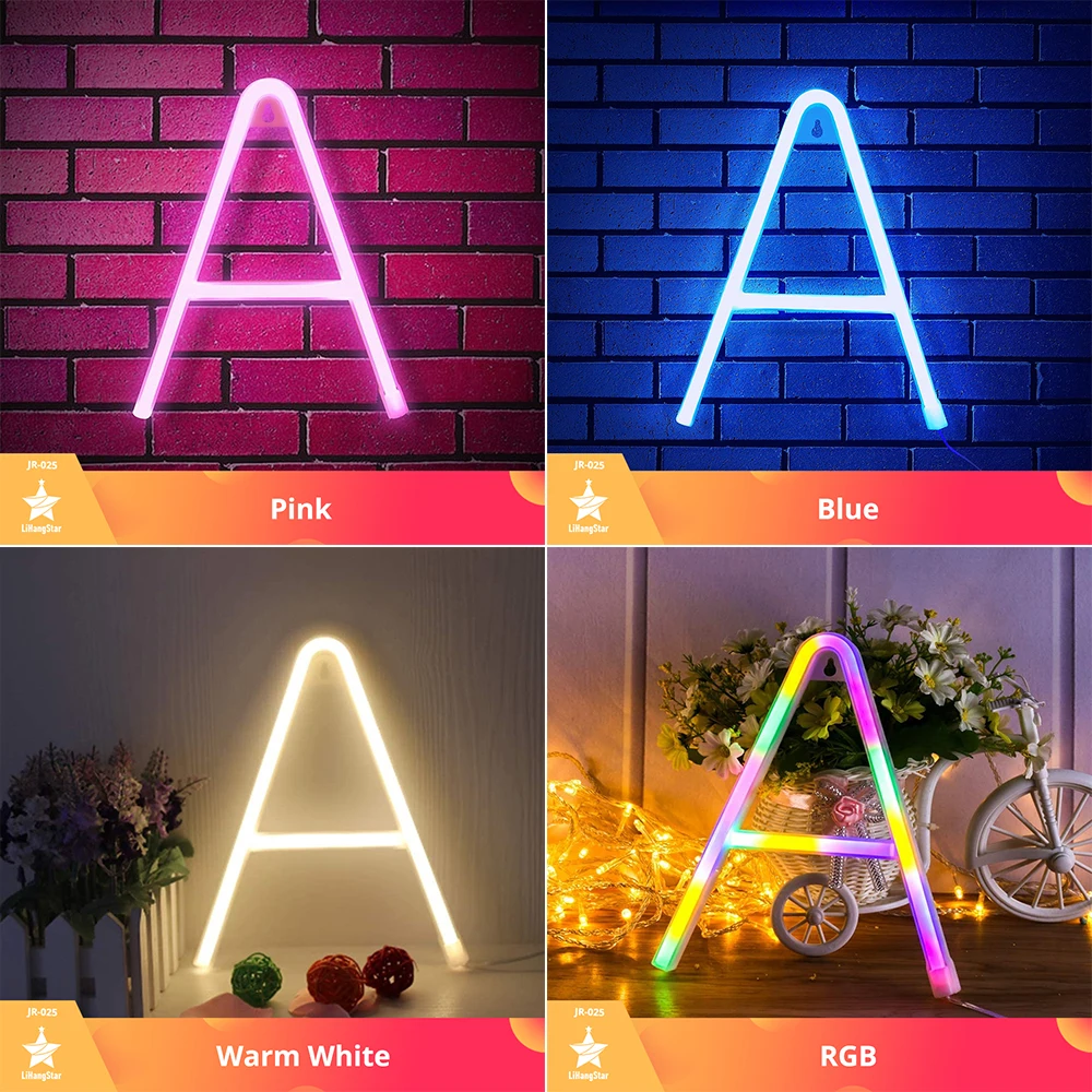 Luci per lettere a Led batteria al Neon fai-da-te e alimentatore USB parete per camera da letto interna decorazione per appendere a parete con marchio di parole di natale