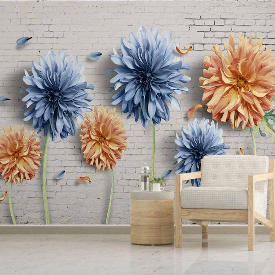 Milofi custom 3D wallpaper murals simple 3d chrysanthemum brick wall flower TV background wall decoration wallpaper mural