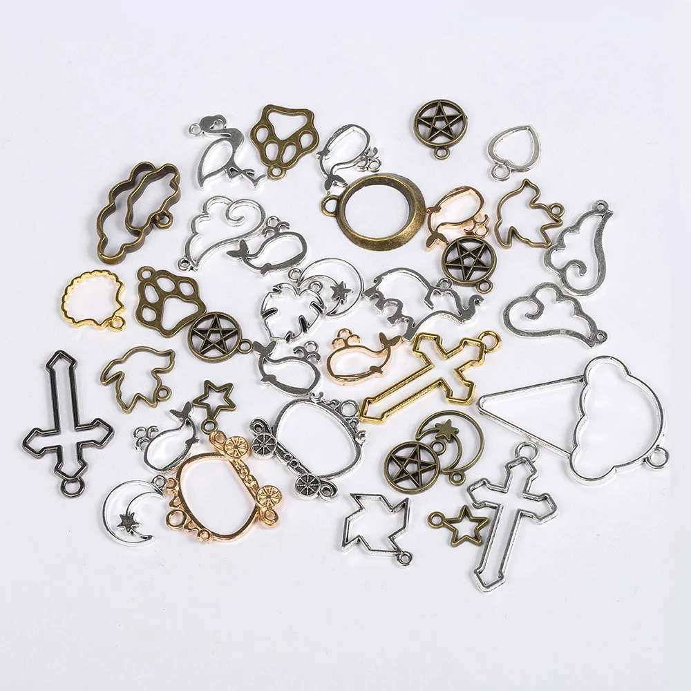 Breloques de cadre Animal chat, 30 pièces, résine époxy UV, moule de lunette géométrique en métal, pendentif, accessoires pour la fabrication de bijoux, composants de bricolage