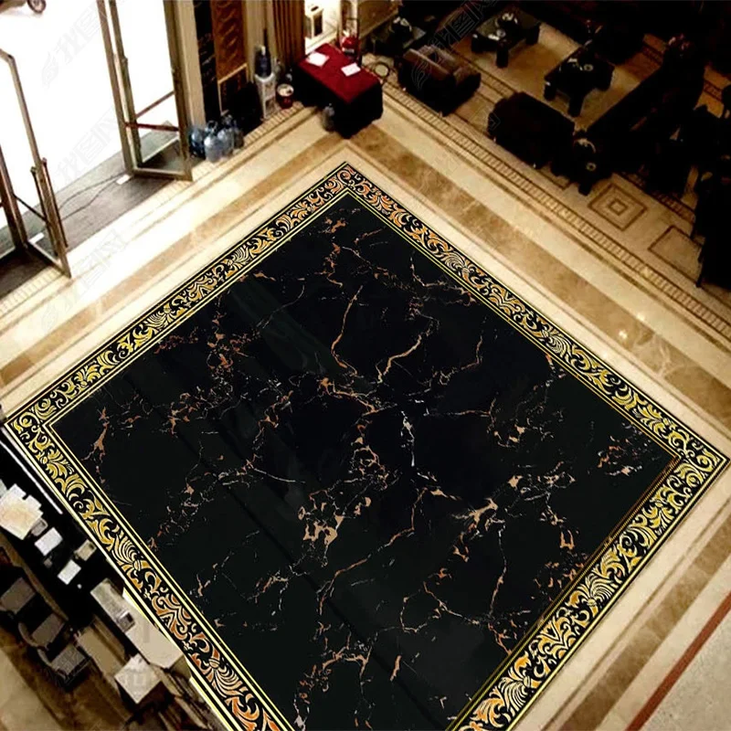 

Modern Black Golden Marble Floor Tiles Wallpaper Living Room Dining Room Hotel 3D Flooring Mural PVC Self-Adhesive Floor Sticker