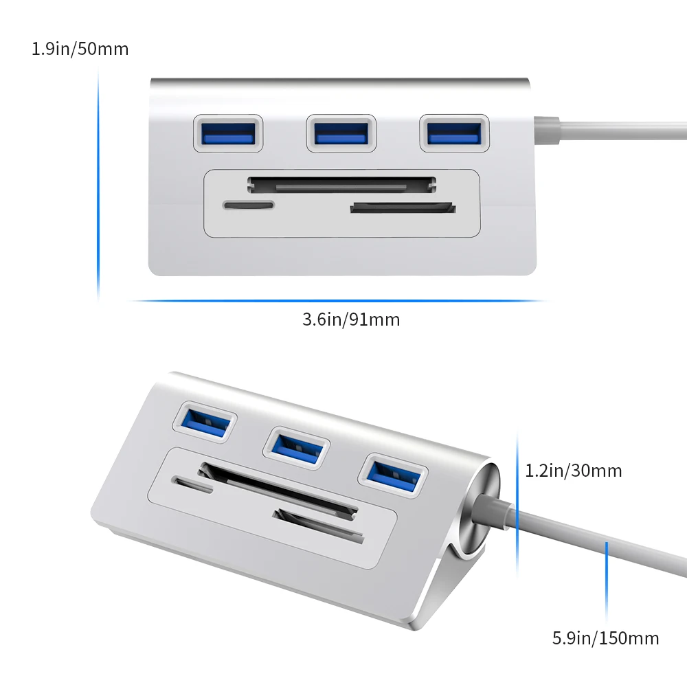 OEM ODM Portable 6 in 1 Multi Port All in 1 USB 3.0 Camera Memory Card Reader USB Hub 4 Port