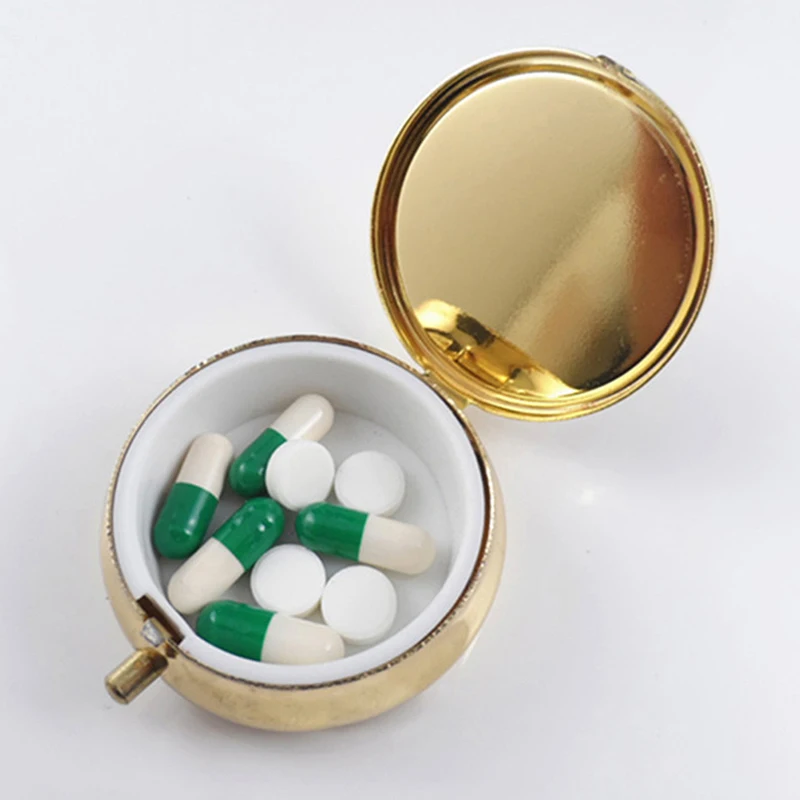 Metal Pill Box Tablet Holder Metal Round Medicine Case Small Case Tablet Pill Boxes Container