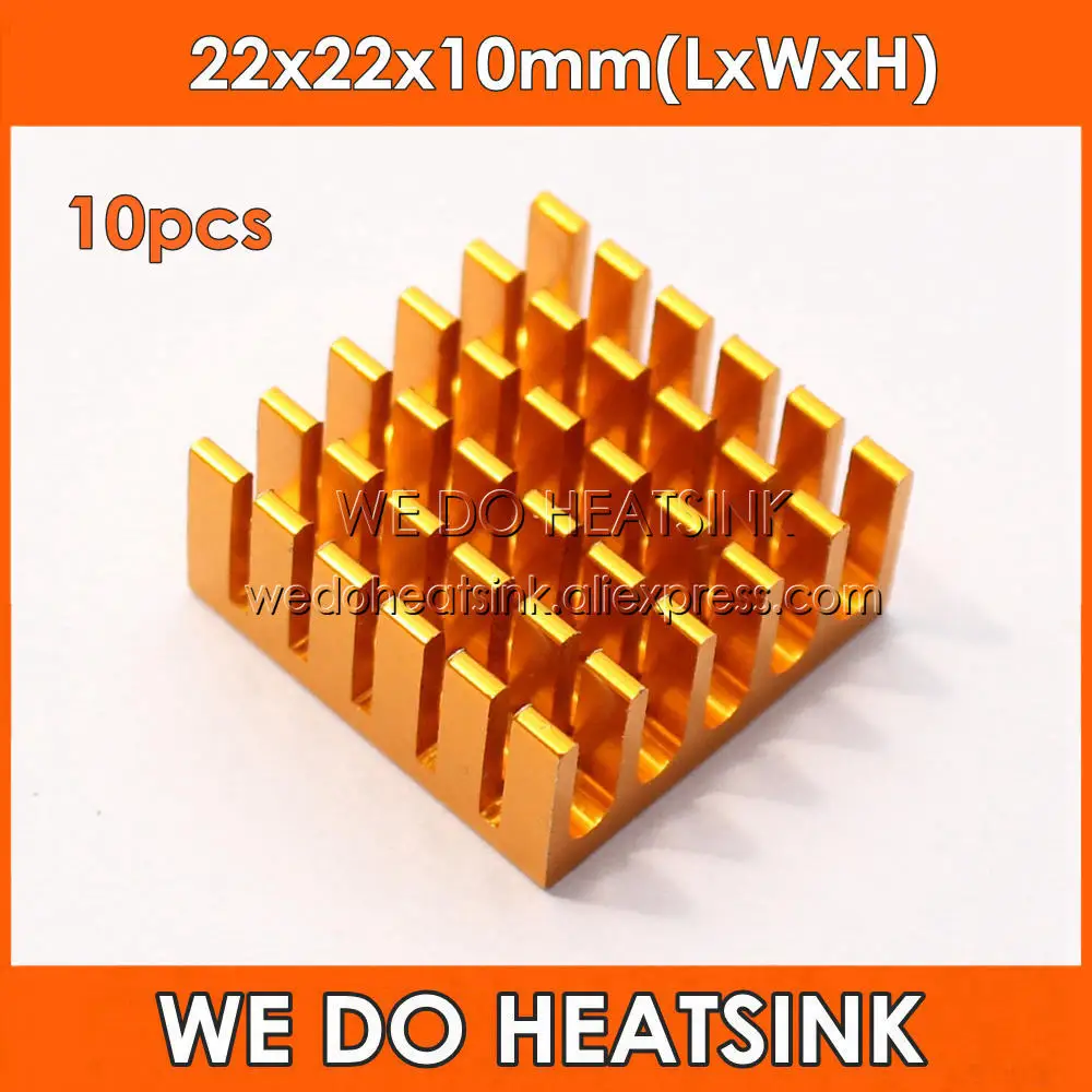 WE DO HEATSINK 10pcs 22x22x10mm Aluminum Radiator Heat Sink Golden Anodized For CPU and Metal Ceramic BGA Packages and PC