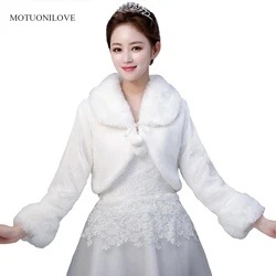 Off White Long Sleeves Wedding Capes Wraps Winter Fur Shrugs For Women Faux Fur Coat Bride Jackets Fur Stoles Bolero Para Novia
