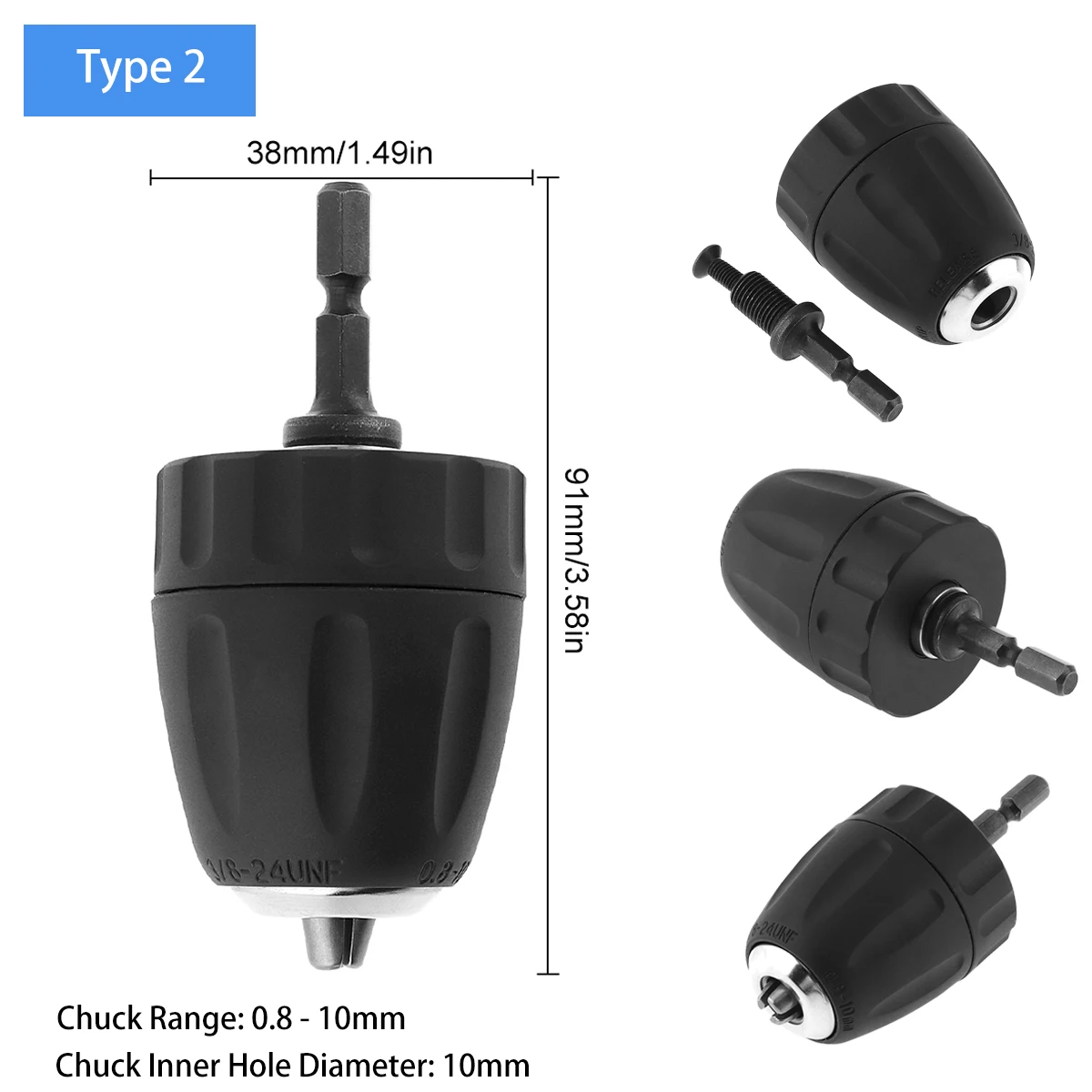 Mini adaptador de broca sem chave, conversor de broca elétrica sem fio 1/32-3/8 em 24 unf 7. 0-10mm 2-13mm com troca rápida