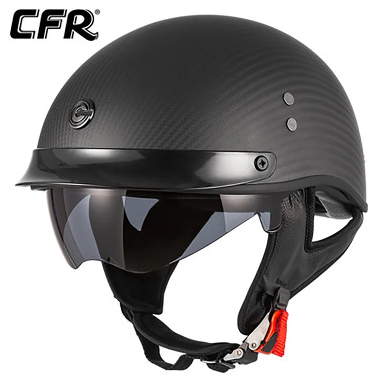 CFR-casco de fibra de carbono para moto, capacete retro con lente integrada