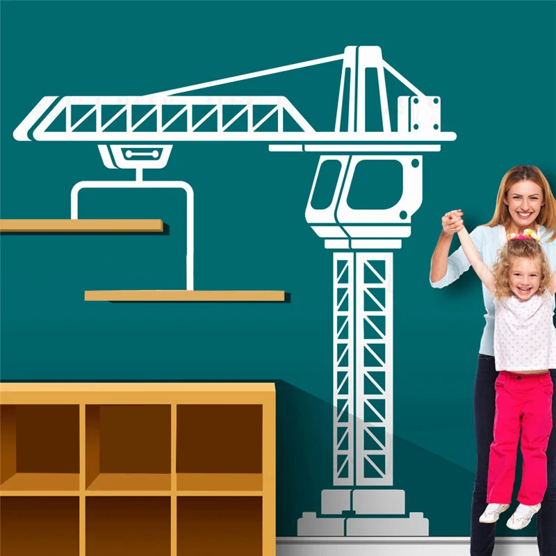 Wall Sticker for Children's Room, Construction Crane, Large Construction Truck, Vinyl Carving Art, Mural Room Decoration Poster,