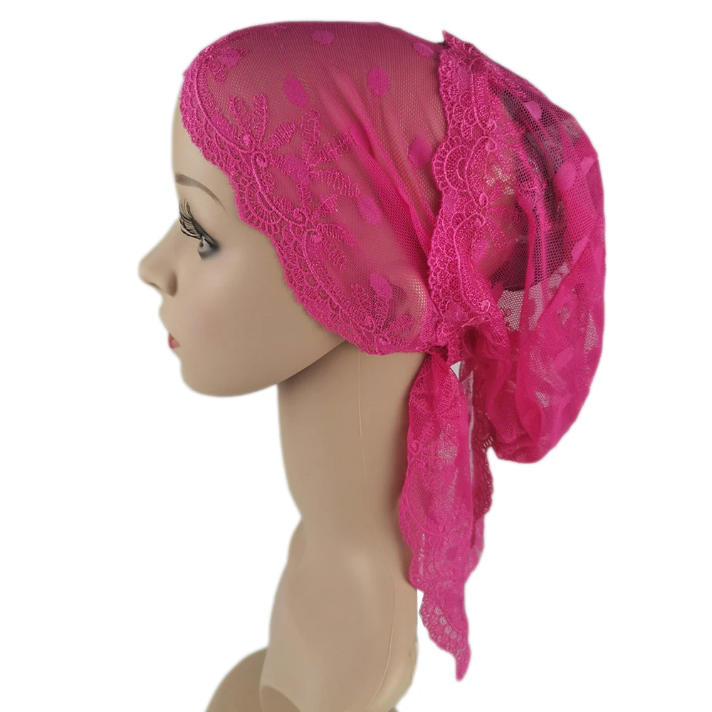 Muslim Women Head Scarf Lace Underscarf Stretch Hijab Hair Cover Headwrap Underscarf Cap Islamic Scarf Headband Bonnet Turban