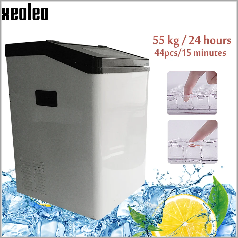Xeoleo-máquina de hielo automática, cubo de almacenamiento de 55kg/24h, 8kg, 44 cuadrículas, adecuado para cafetería/bar con purificador de agua