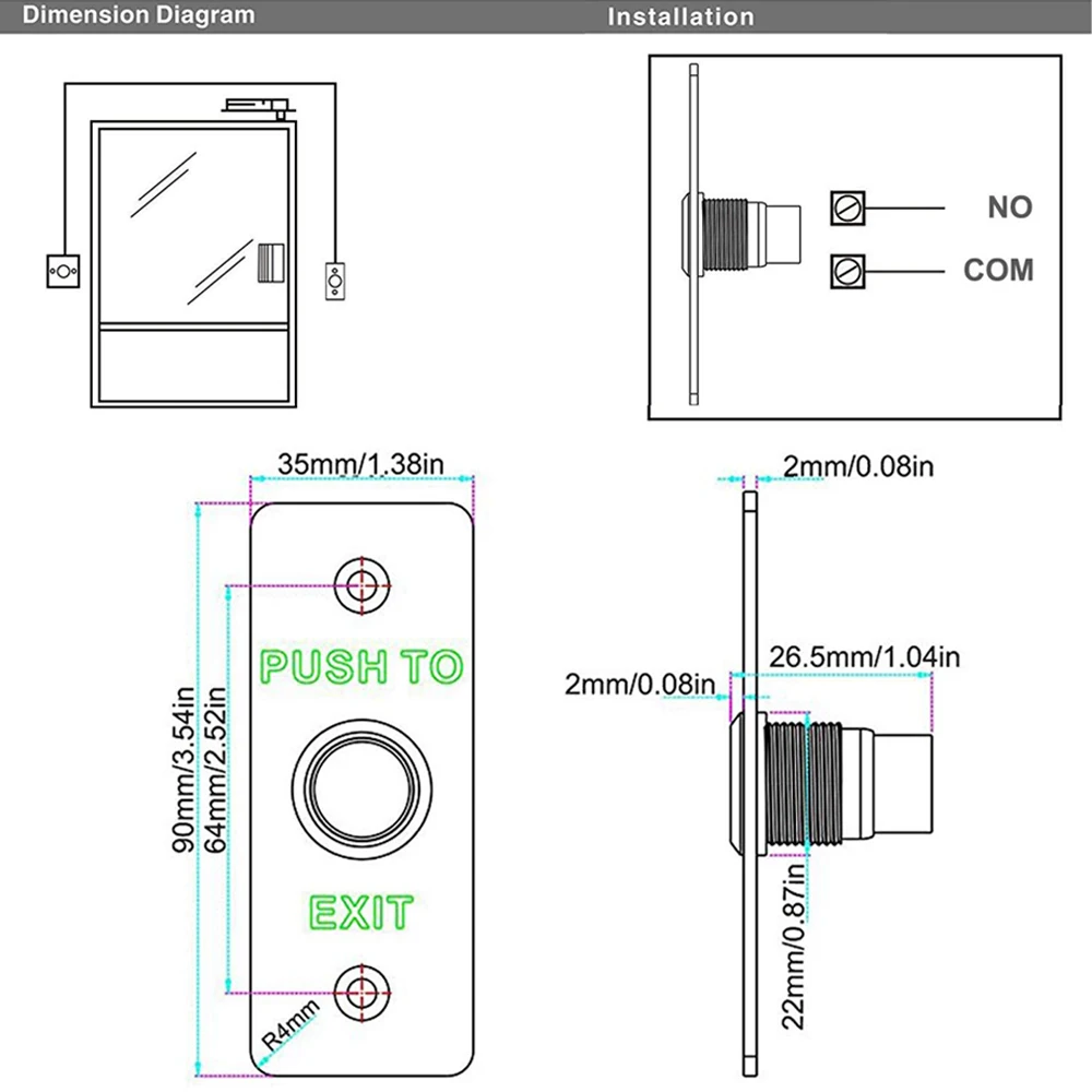 IP65 Waterproof switch Door Exit Button Release Push Switch Stainless Steel Alloy exit button