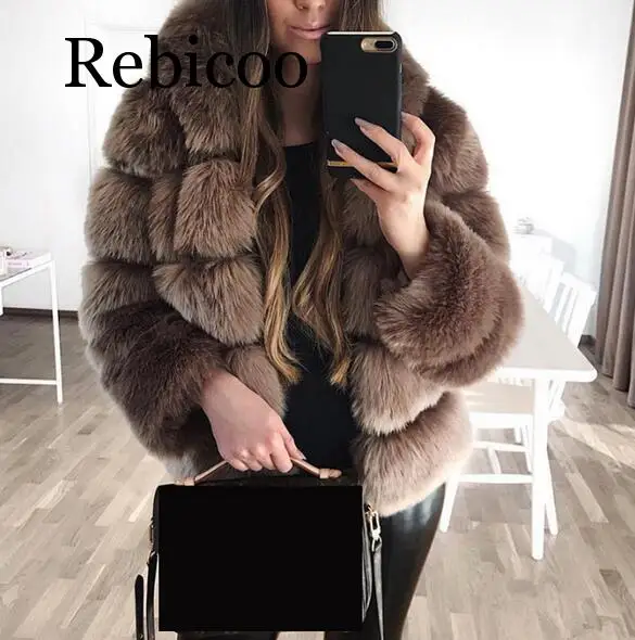 Faux Rabbit Fur Coat Jacket Women Winter with Hood  Elegant Manteau Femme Hiver Evening Party Fur Jacket Top Coats