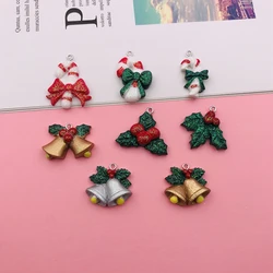 10pcs Hot New Resin Cute Christmas Candy Cane Charm Bell Holly Pendant for Keychain, Earring, Scrapbooking, DIY Making, Necklace