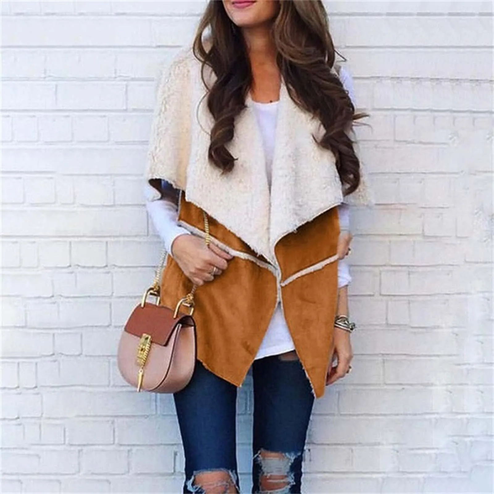 Fashion Plush Vest Sweater Casual Winter Zipper Lapel Vest Cardigan Coat Jacket Ladies Female Streetwear Women Sleeveless Jumper