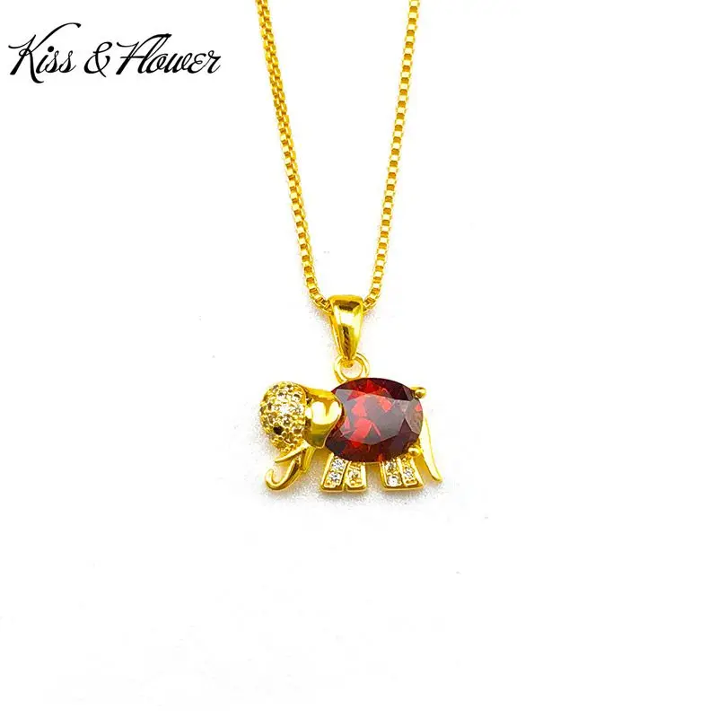 

KISS&FLOWER NK97 Fine Jewelry Wholesale Fashion Woman Girl Birthday Wedding Gift Elephant AAA Zircon 24KT Gold Pendant Necklaces