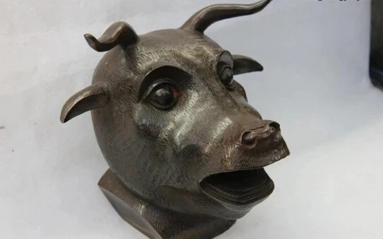 wholesale factory 10 Chinese Copper Bronze Famous shuxiang Twelve Zodiac Cow OX Bull Head Statue 25% off