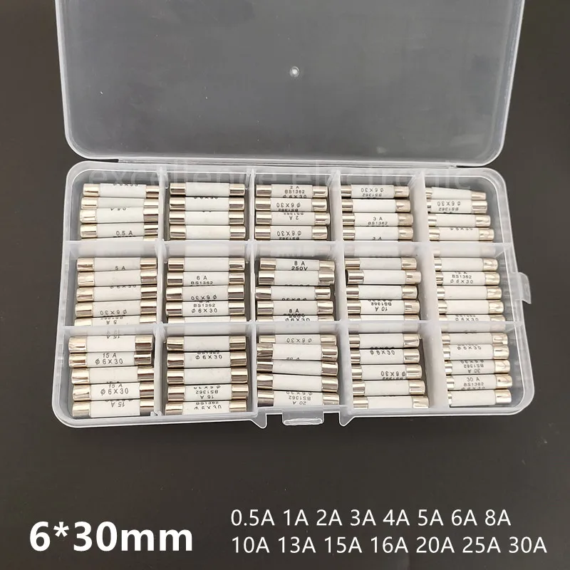 Kit Fusibles Cerámica 250V 6x30mm - 14 Valores 0.5A a 30A