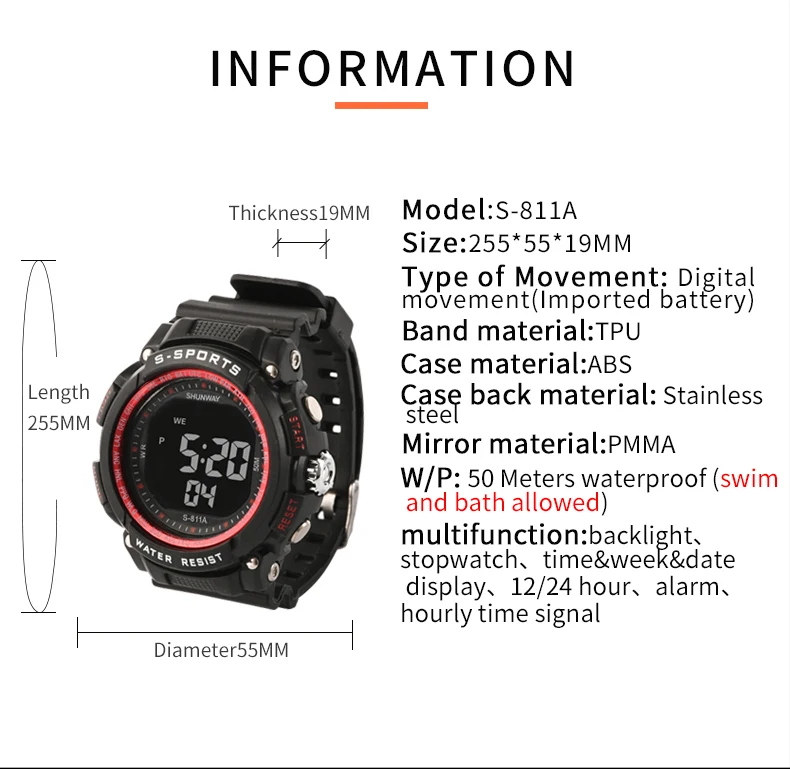 UTHAI CE34 Jam Tangan Olahraga Pria Jam Tangan Elektronik Digital Jam Tangan 50M Stopwatch Lampu Tahan Air untuk Pria Baru