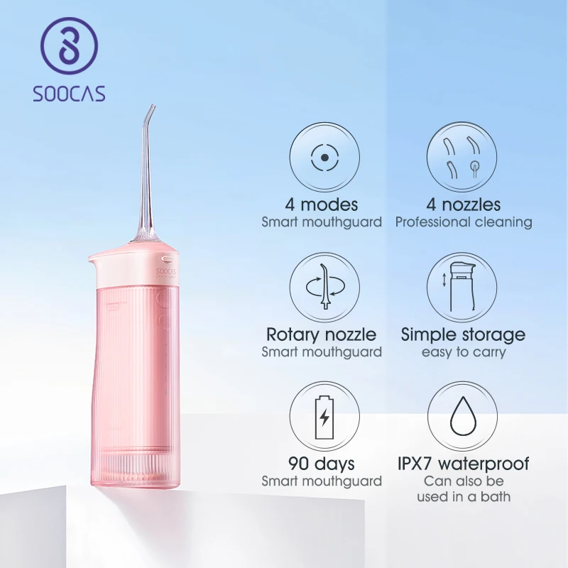 SOOCAS W1 Water Flosser Teeth 4 Type Nozzle Cleaner Oral Irrigator Type-c Rechargeable Cleaner 7-modes Water Tank Removeable