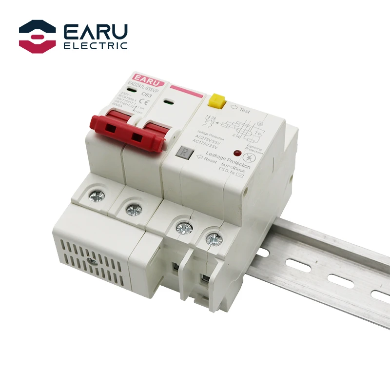 40A 2P SPD Residual Current Circuit Breaker With Overload Overvoltage RCBO RCCB Lightning ป้องกัน MCB ป้องกันการรั่วซึม