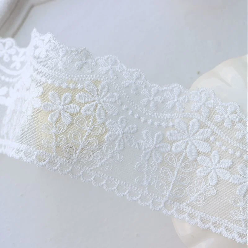 7CM Wide White Exquisite Cotton Thread Mesh Embroidery Ribbon Sofa Cloth DIY Garment Collar Wedding Headwear Lace Accessories