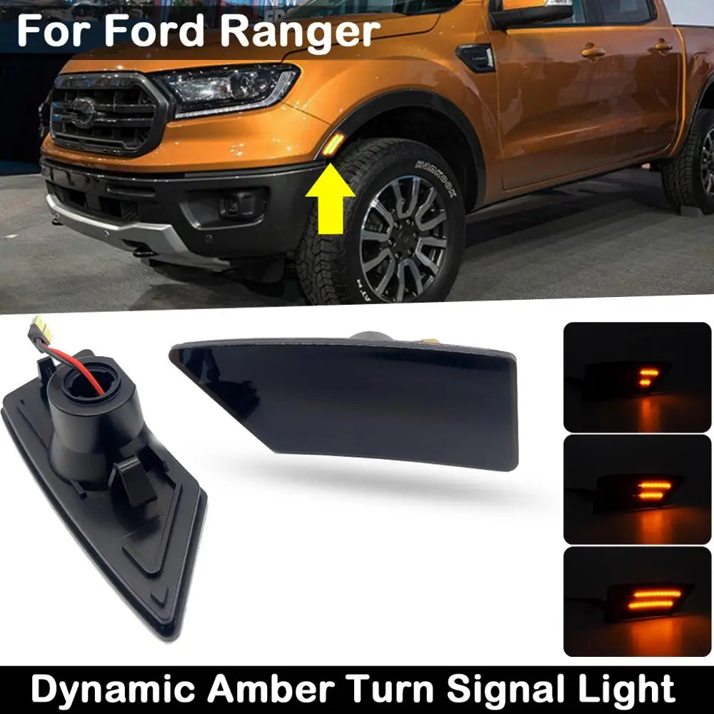 

2 шт. для Ford Ranger 2019-up дымчатые линзы светодиодный боковой габаритный фонарь динамический янтарный указатель поворота