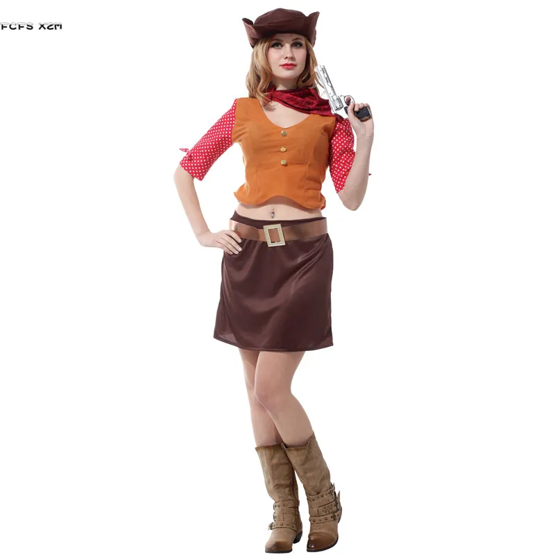 Women Cowboy Cosplay Adult Female Halloween Cowgirl Costume Purim Carnival Parade Masquerade Nightclub Bar Role Play Party Dress