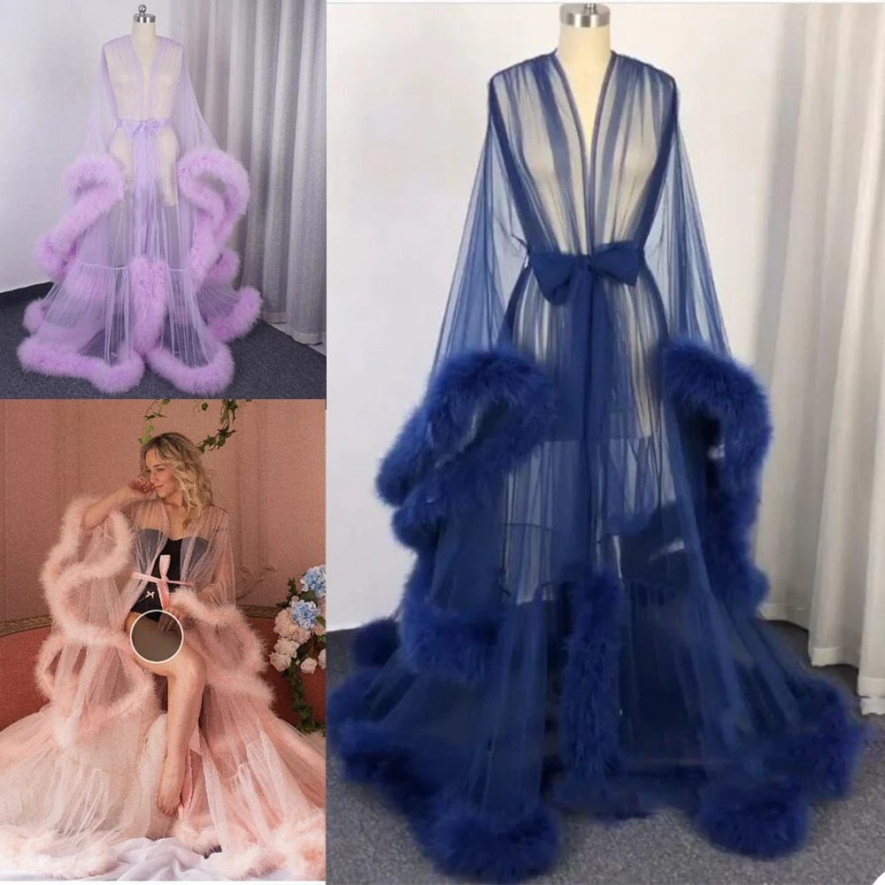 New Arrival Tulle Robe Custom Made Women Soft Ruffled Pajamas Dresses Maternity Party Gowns Sleepwear Bathrobes High Quality