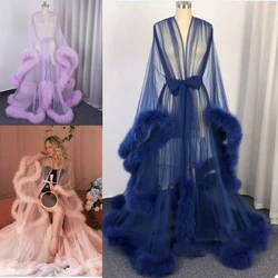 New Arrival Tulle Robe Custom Made kobiety miękkie potargane piżamy sukienki ciążowe sukienki na przyjęcie piżamy szlafroki wysokiej jakości