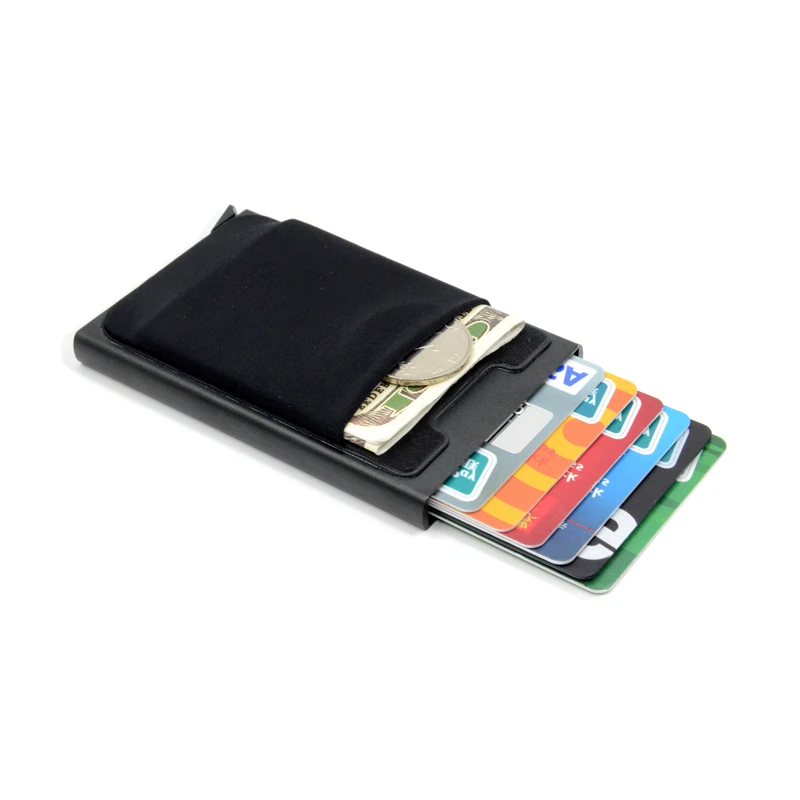 Aluminum Wallet With Elasticity Back Pouch Credit Card Holder RFID Mini Slim Wallet Automatic Pop Up Credit Card Case