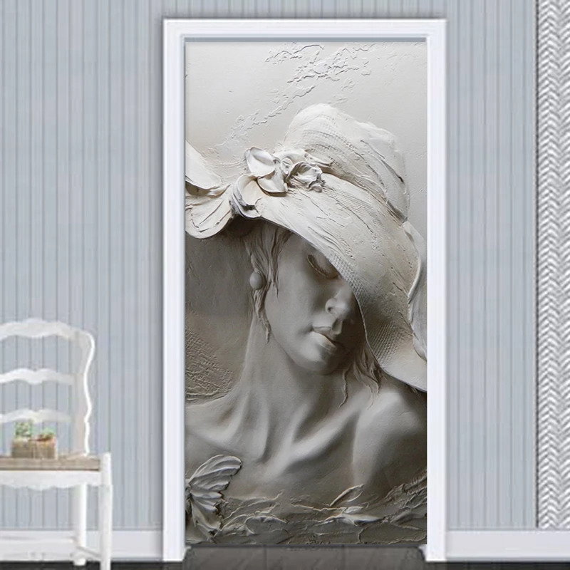 Photo Wallpaper 3D Stereo Figure Statue Door Sticker Living Room Bedroom Creative DIY Home Decor Sticker PVC Self-Adhesive Decal