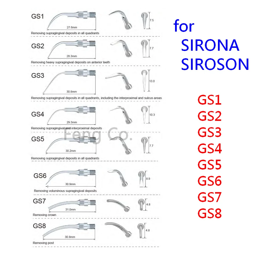 GS1 GS2 GS3 GS4 GS5 GS6 GS7 GS8 Ultrasonic Scaler Tips For SIRONA Handpiece Endo Perio Dental Scaling Dentist Teeth Whitening