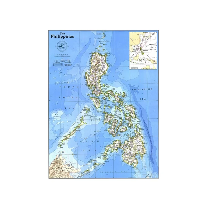 Unframe Philippines Map(1986) Canvas Painting Waterproof Photo Background Cloth Home Room Decoration Wall Art Picture Poster