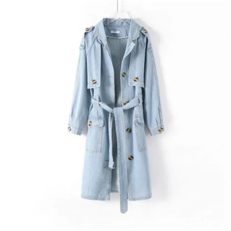 Imagem -03 - Primavera Vintage Casual Coreano Longo Jean Cabolsa Feminino com Cinto de Rua Alta Solta Casual Outono Denim Trench Coat Outerwear S2xl