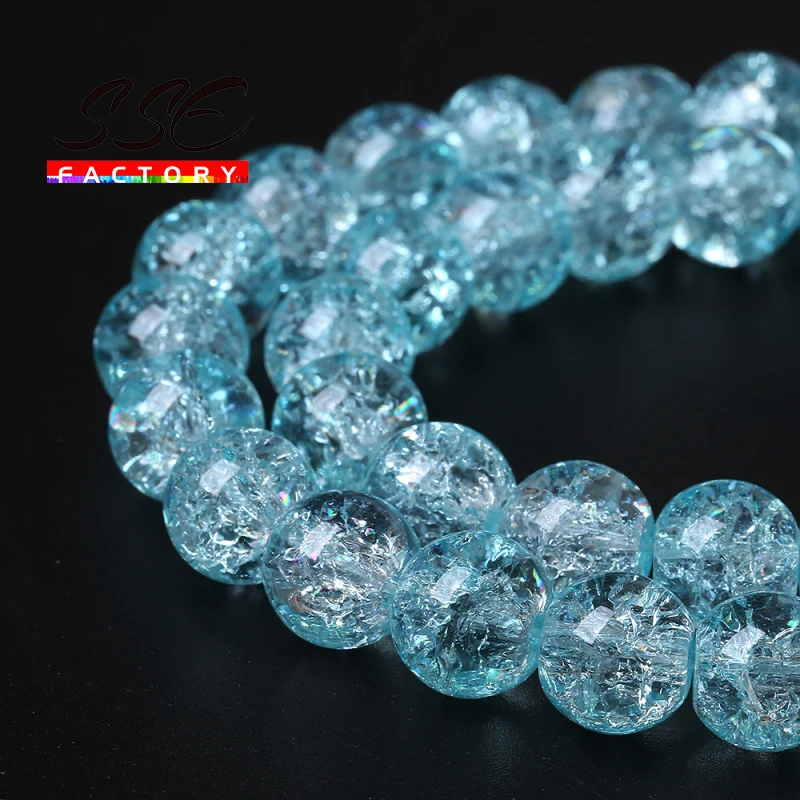 Natural Blue Cracked Crystal Beads Glass Quartz Round Loose Spacer Beads Diy Bracelet For Jewelry Making Wholesale 8 10 12mm 15