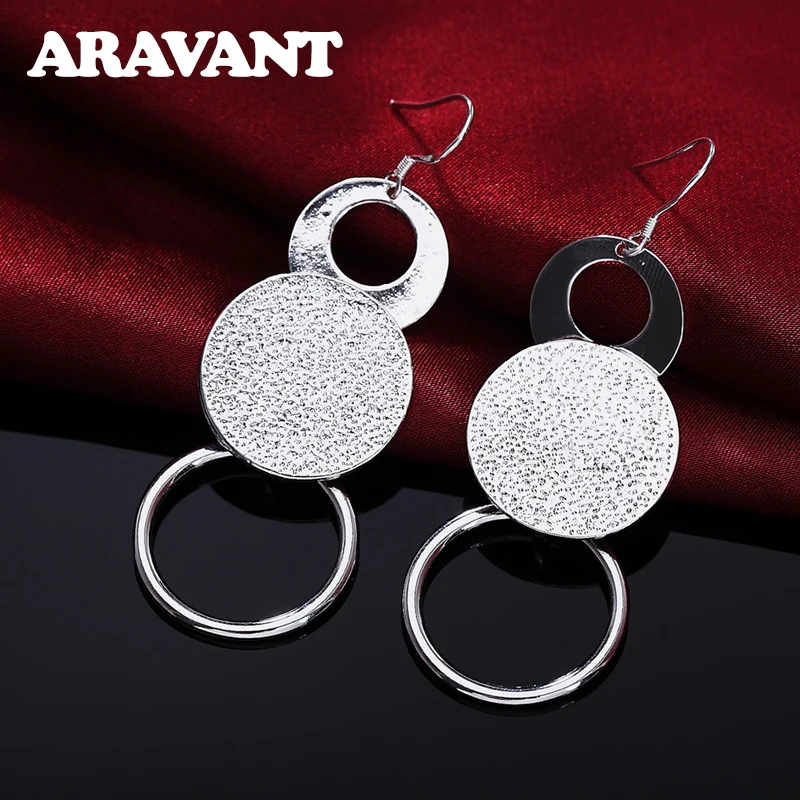 

925 Silver Vintage Round Circle Sanding Drop Earring For Women Wedding Jewelry