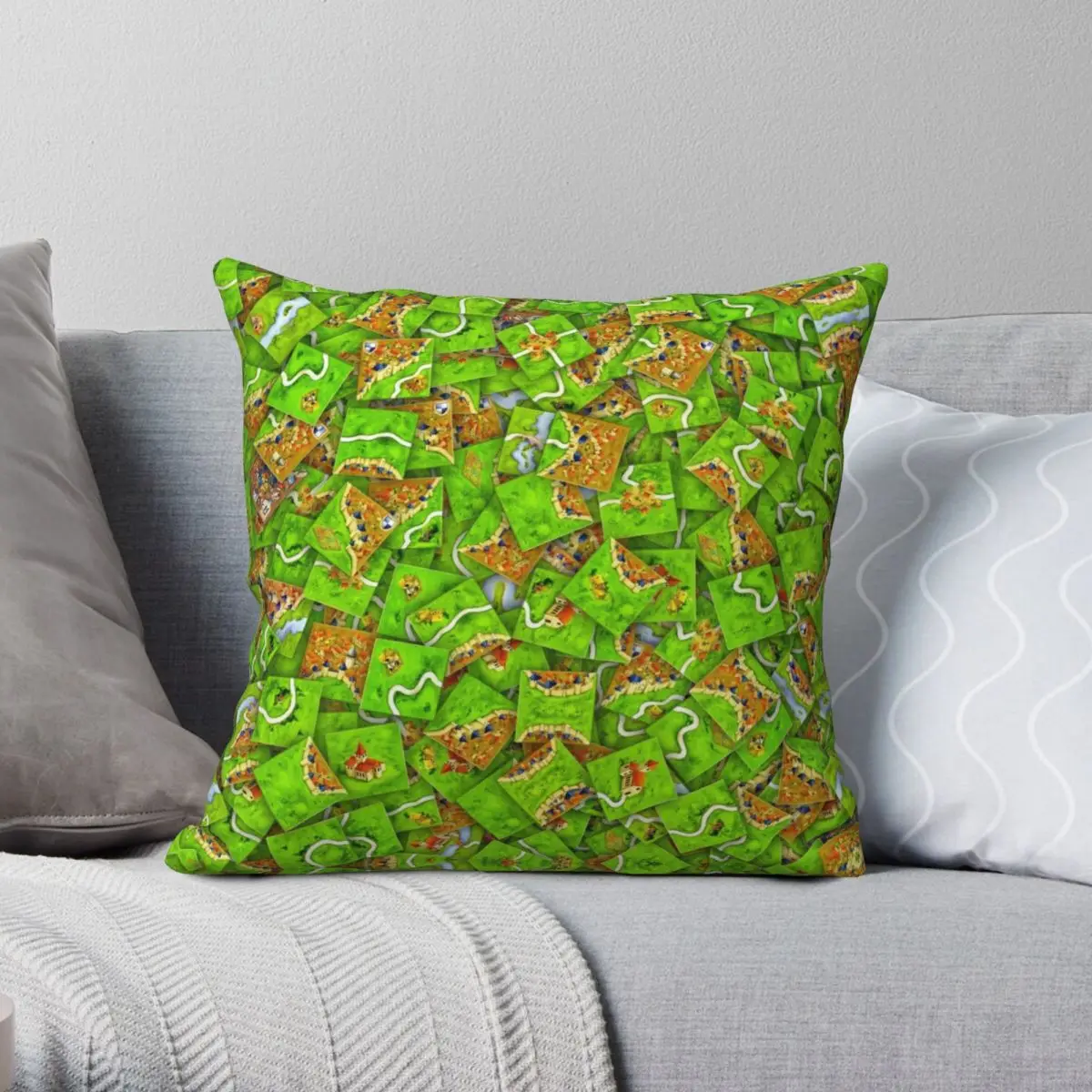 Carcassonne Tiles Square Pillowcase Polyester Linen Velvet Pattern Zip Decor Sofa Cushion Cover 45x45