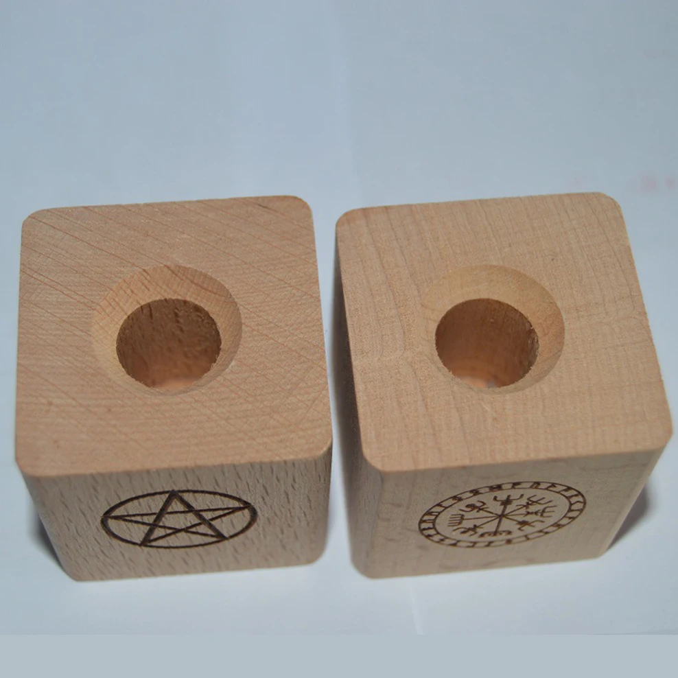 2PCS Pentagram Wooden Candle Holder For Cup Candle Energy Altar Decoration Viking Compass Rune Symbol Candlestick