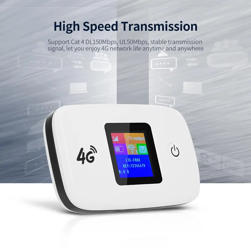 4G LTE Wireless Router Portable Wifi Router with SIM SD Card Slot 1.44 Inch TFT Color Screen