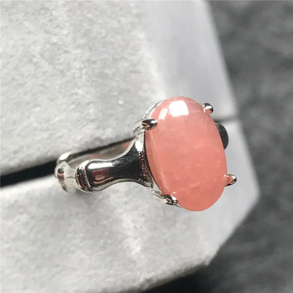 11x8mm Top Natural Red Rhodochrosite Ring For Woman Man Argentina Oval Beads Silver Crystal Stone Adjustable Ring Jewelry AAAAA