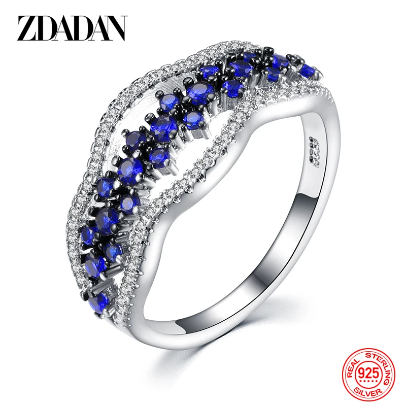 ZDADAN 925 Sterling Silver Geometric Sapphire Rings For Women Wedding Jewelry Engagement Gift