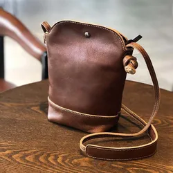 Lady Small Casual Messenger Bag Flap Women Genuine Leather Handbag Luxury Design Vintage Bucket Phone Shoulder Crossbody Bags