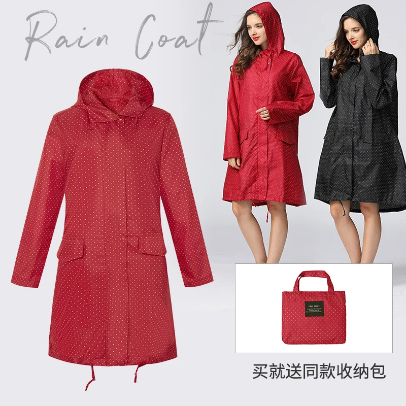 Fashion Rain Cover Women Waterproof Windproof Hood Long Raincoat Women  With Hood Sleeves and Pocket