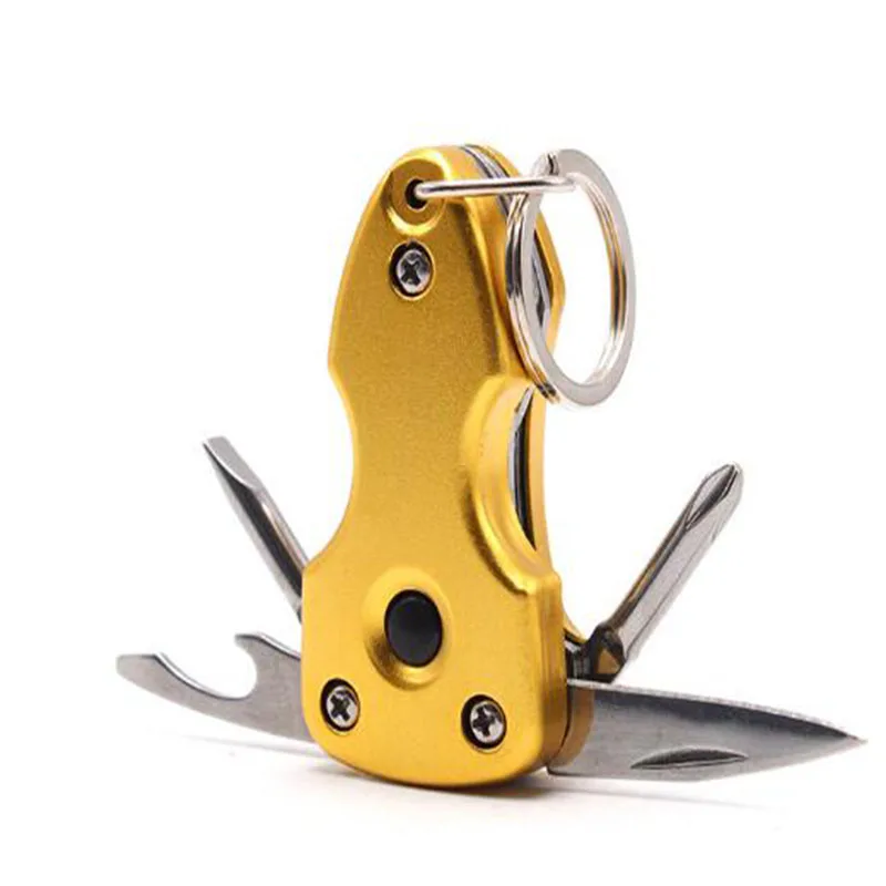 Five in one Outdoor multifunctional portable folding screwdriver creative gift key chain with LED light EDC tool