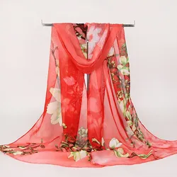 160*50cm Spring and Summer Print Woman Scarf Oversized Chiffon Leaves Scarf Women Pareo Wrap holiday Sunscreen Long Cape